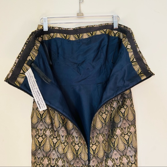 Naughty strapless brocade jacquard green gold pencil dress - Picture 12 of 13